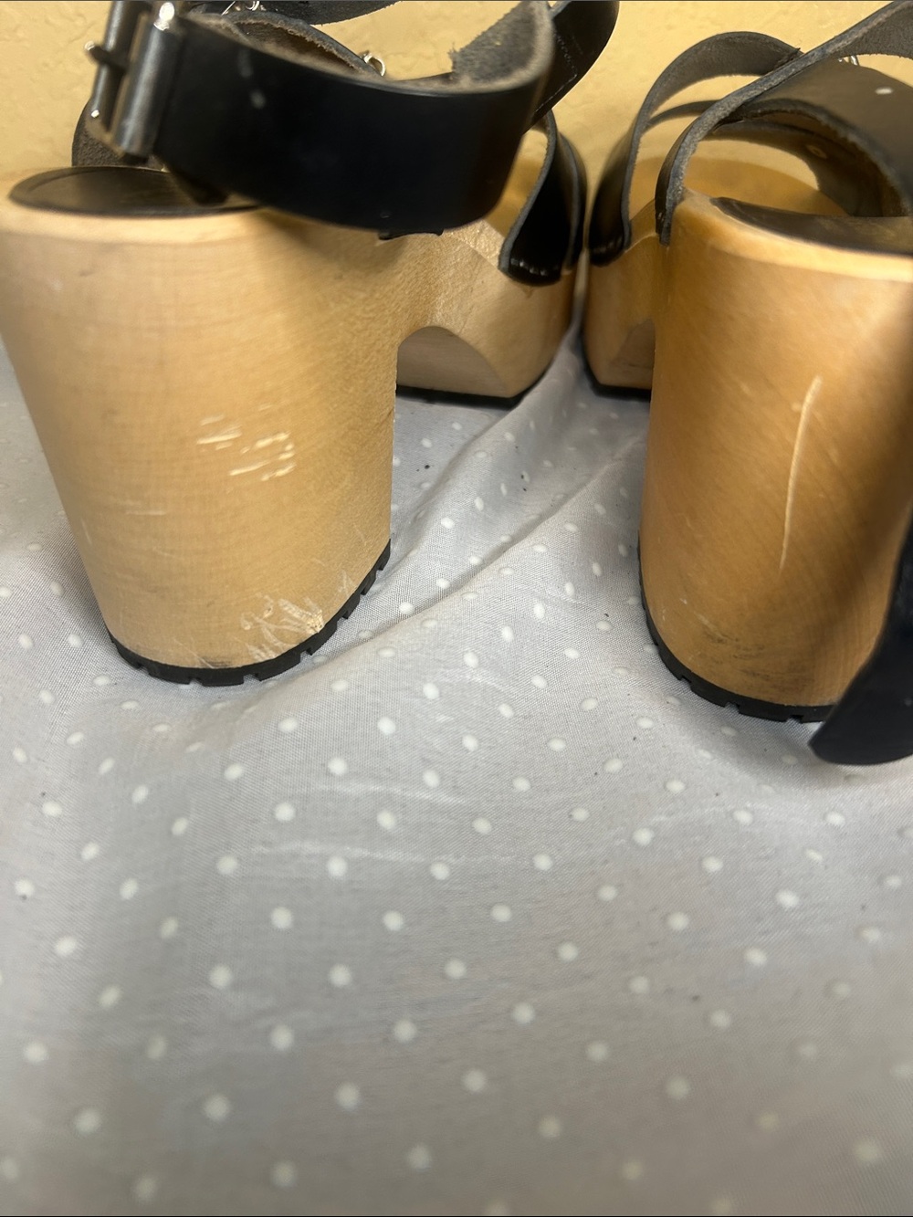Swedish Hasbeens Black Leather Triple-Buckle Platform Sandals - Picture 3 of 3